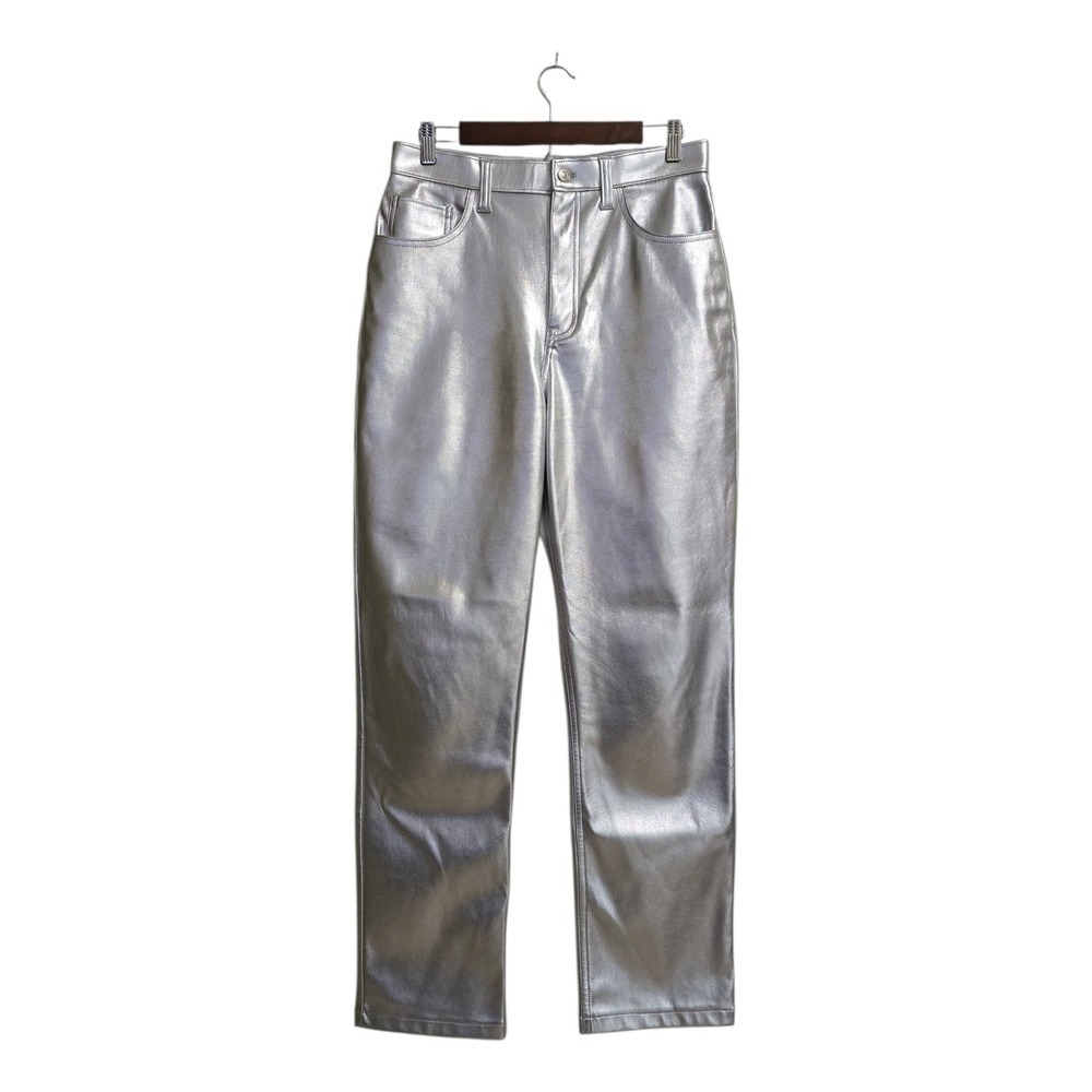 Abercrombie & Fitch The 90s Straight Ultra High Rise In Metallic Silver Sz 10